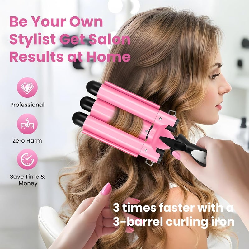 CLSYBelize 3 Barrel Curling Iron - Crimper Hair Tool 1" Ceramic Hair Crimper & Crimping Iron | Triple Barrel Hair Waver for Women Beach Waves, Dual Voltage, 2 Temp Settings - Image 3